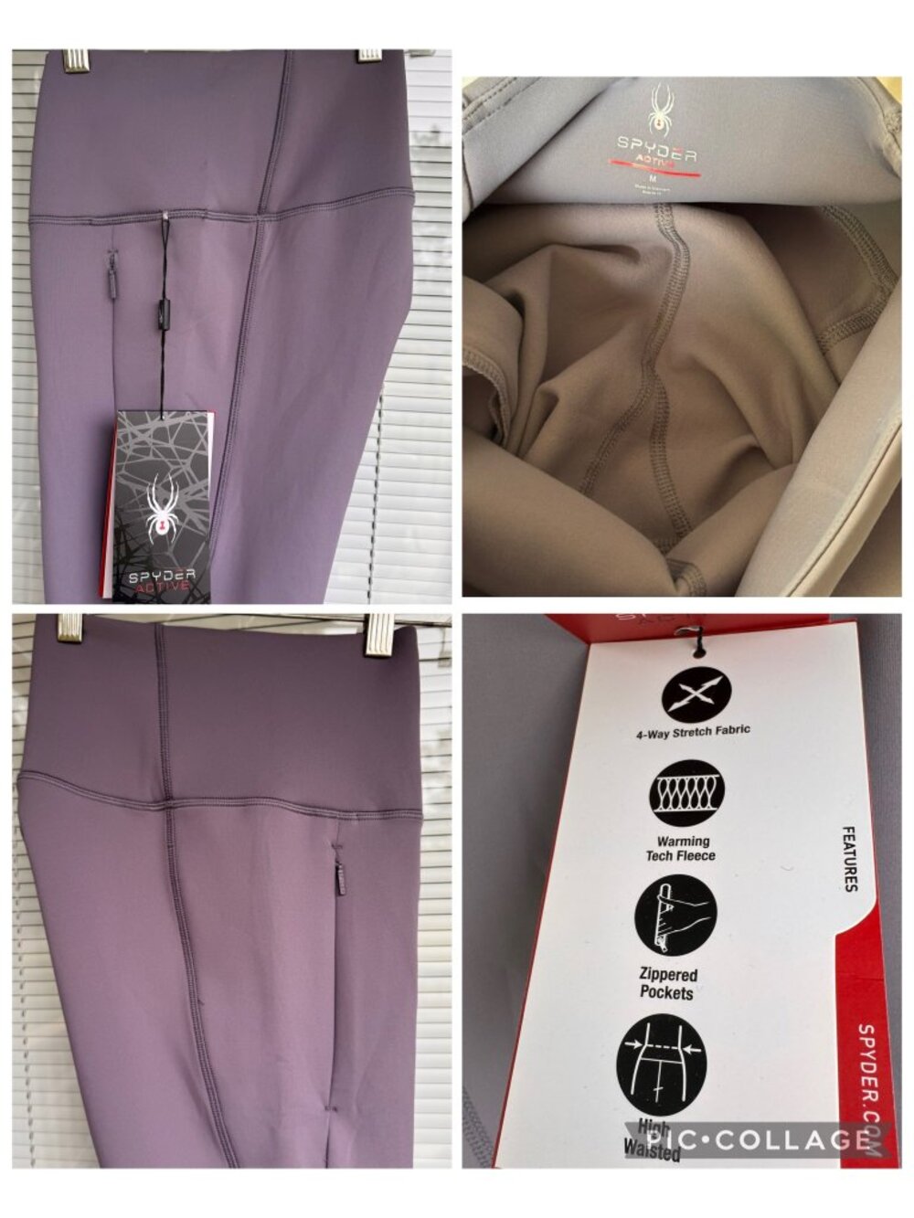 Spyder Ladies Active Fleece Leggings Medium Purple High Waist SP6035 Zip Pockets - Picture 8 of 16